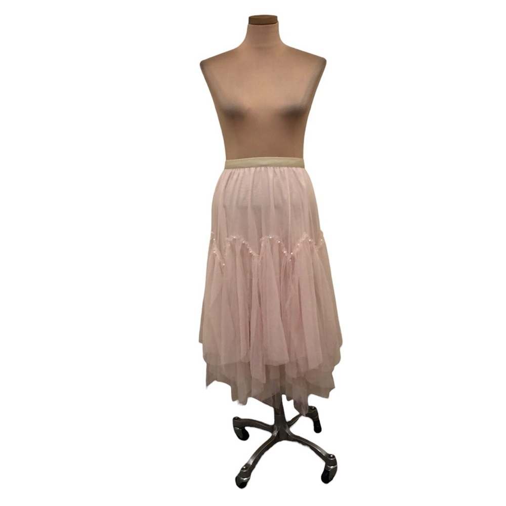 ModCloth Midi Skirt Size Small Blush Pink Pearl Asymmetrical Hem